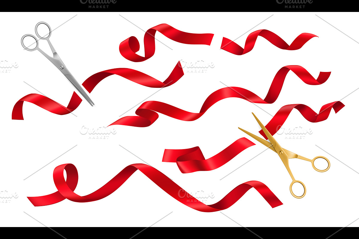 Grand opening ceremony red ribbons, an Object Illustration by Vector Tradition (Photo 2 of 3)