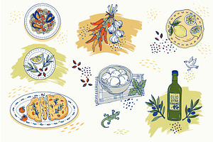 Hand drawn italian food set with, an Illustration by Zimages