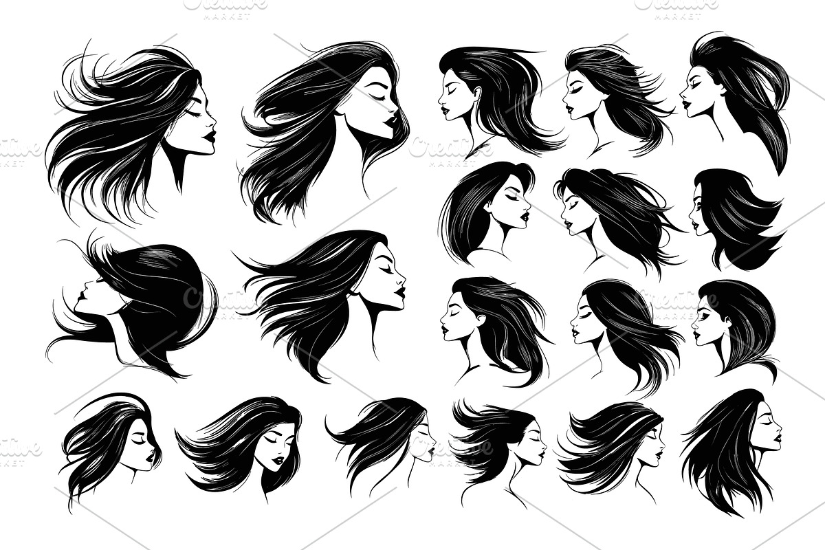 Black ink sketch woman with flowing, an Object Illustration by Stock-Smart-Start