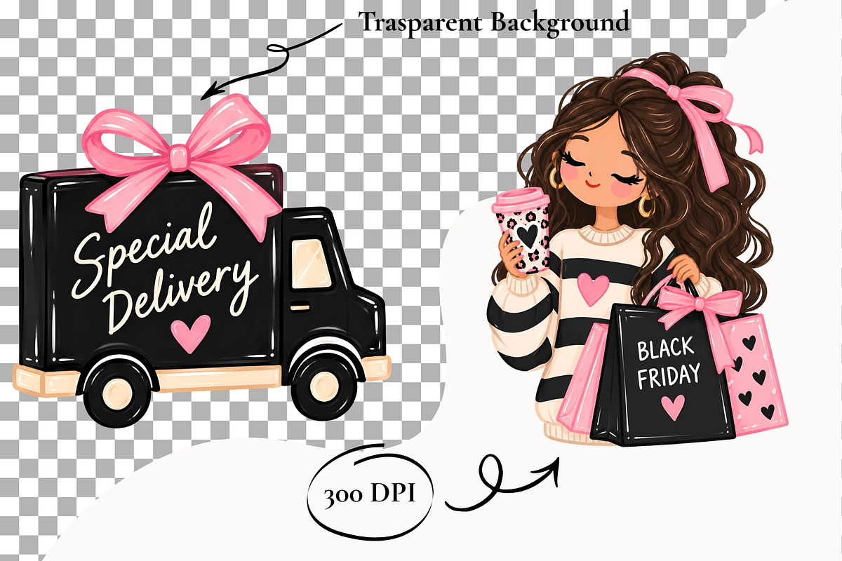Black Friday Clipart Girly PNG Sale, a Seasonal Illustration by SugarCloudStudioArt (Photo 2 of 6)