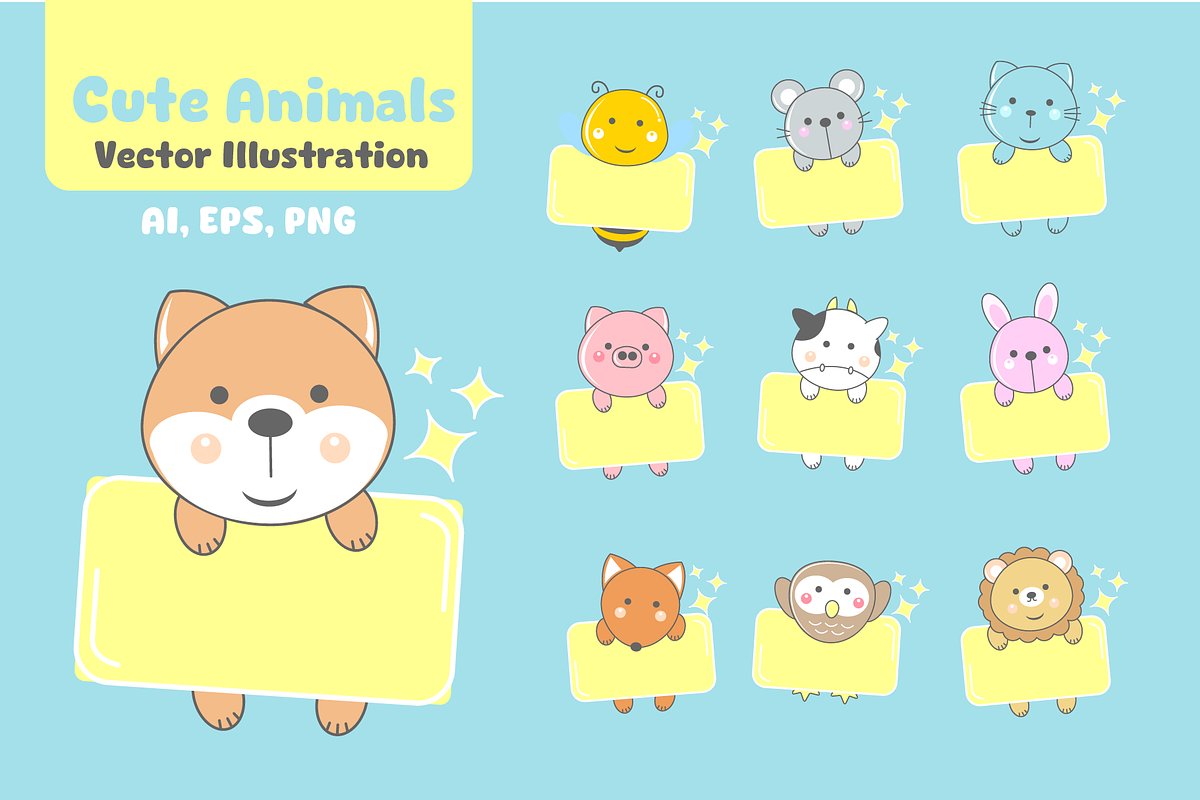 Cute Animals vector illustration, an Object Graphic by VL Shop (Photo 1 of 3)