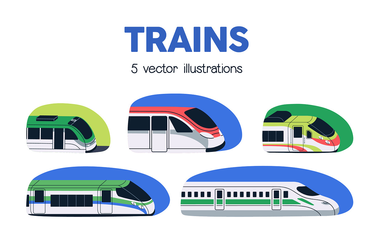 Modern high-speed bullet trains set, a Transportation Illustration by Good Studio (Photo 1 of 4)