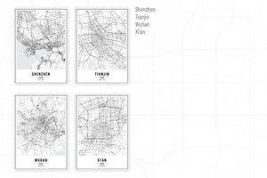 China City Street Maps - Print Art