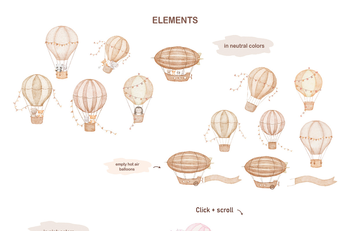 Hot Air Balloon Baby Animal Clipart, an Animal Illustration by ElenaPlatovaArt (Photo 3 of 11)