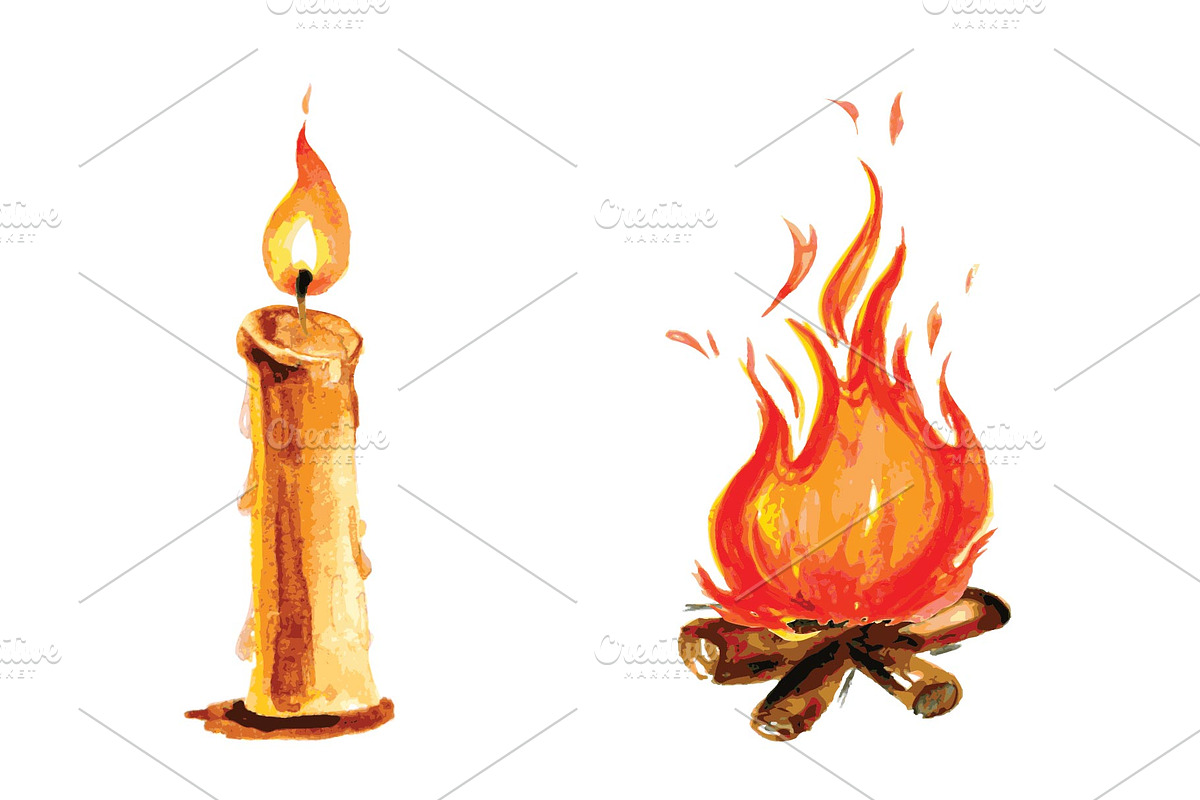Candle and bonfire - watercolor, a Decorative Illustration by naum_studio