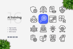 Ai Solving Outline Icons, an Icon by Upnowgraphic