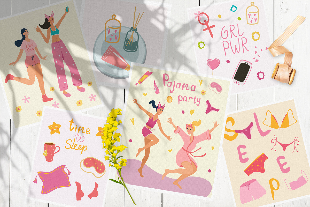 Girls in Pajamas Clipart & Patterns, an Object Graphic by PawLoveArt (Photo 12 of 18)