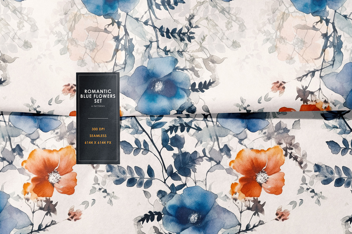 Romantic Blue Flowers Patterns, a Pattern Graphic by Ninterints
