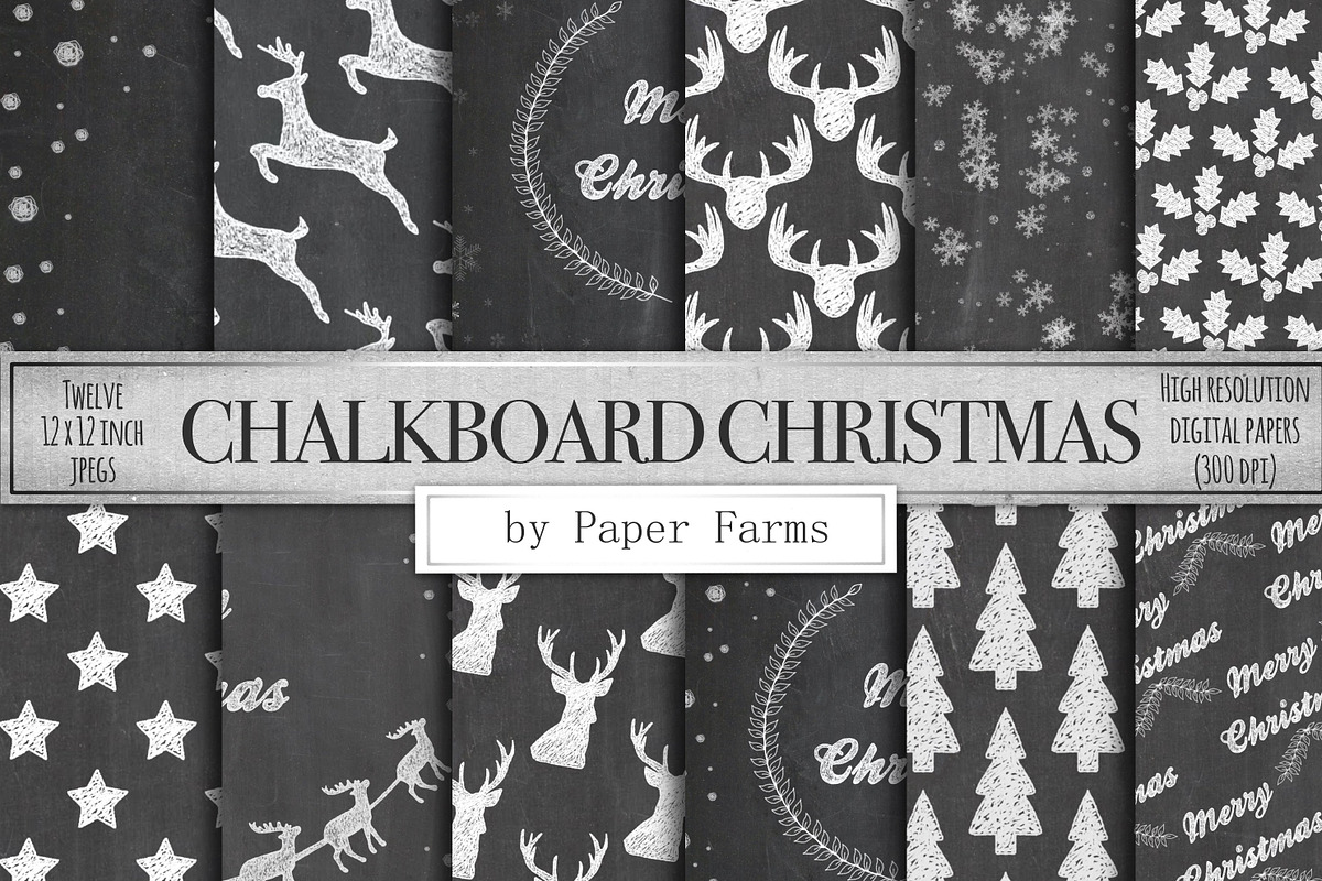 Chalkboard Christmas backgrounds, a Pattern Graphic by Paper Farms (Photo 1 of 2)