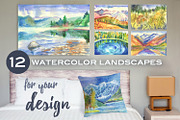 Watercolor mountain landscapes., a Decorative Illustration by Mehendra Art (Thumbnail 1 of 12)