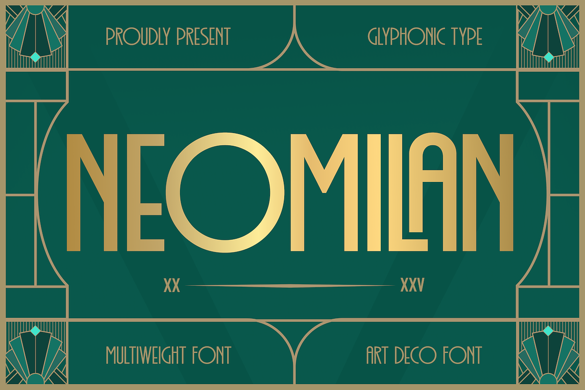 GC Neomilan - Neo Art Deco Typeface, a Sans Serif Font by Glyphonic (Photo 1 of 16)