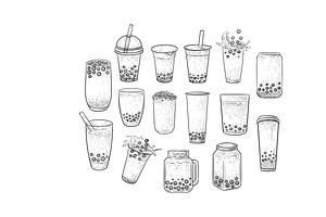 Ice Boba Milk Handdrawn Collection