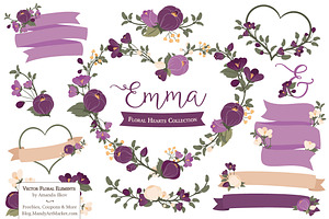 Plum Flower Heart Clipart & Vectors, an Illustration by Amanda Ilkov