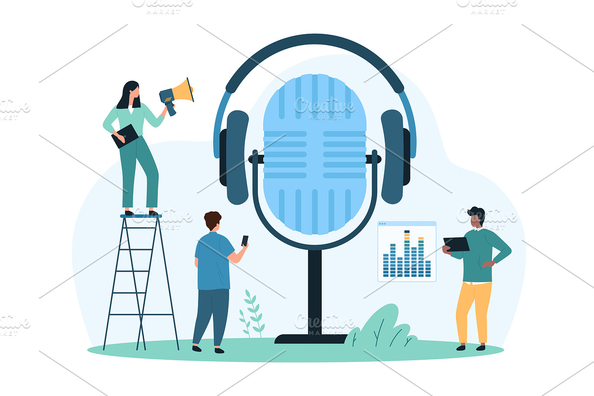 Listen audio online design, a Person Illustration by Flashvector