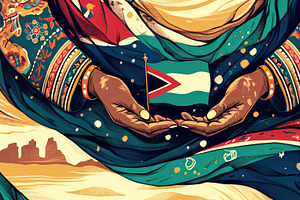 Colorful artwork of a woman holding the South African flag, an Illustration by AS photostudio
