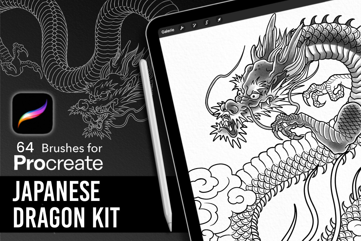 Japanese Dragon Kit for Procreate, a Brush Add-On by InkRef (Photo 1 of 6)