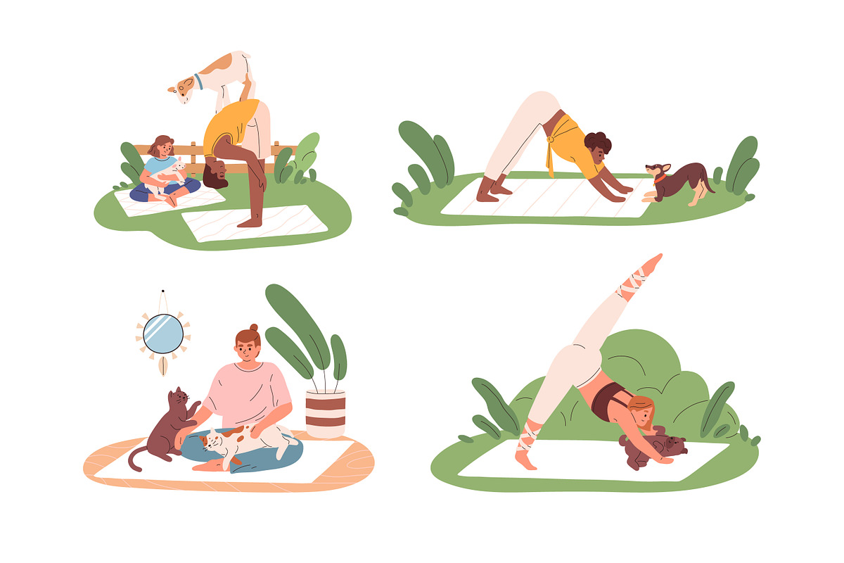 Yoga with pets set, a Sport Illustration by Good Studio (Photo 2 of 5)