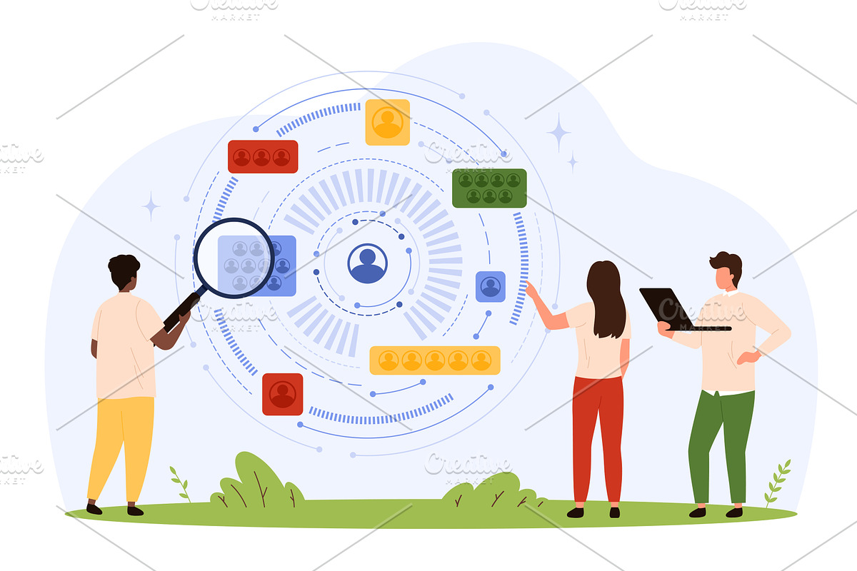 Team Analyzing User Data with, a Technology Illustration by Flashvector
