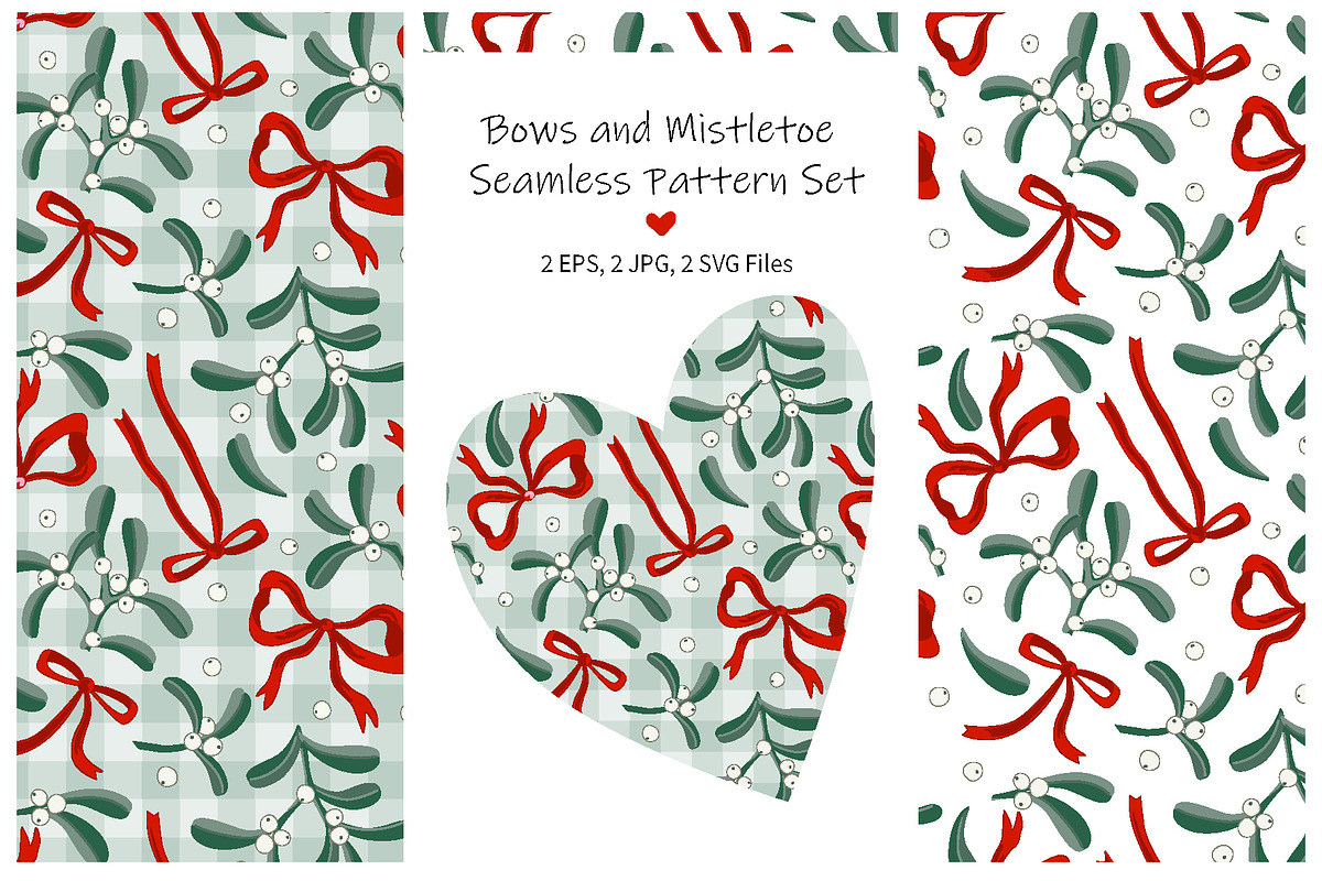 Mistletoe and Bows Seamless Patterns, a Pattern Graphic by Toltemara (Photo 1 of 3)