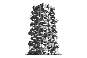Vertical Forest Skyscraper with Lush, an Object Illustration by AlexArt