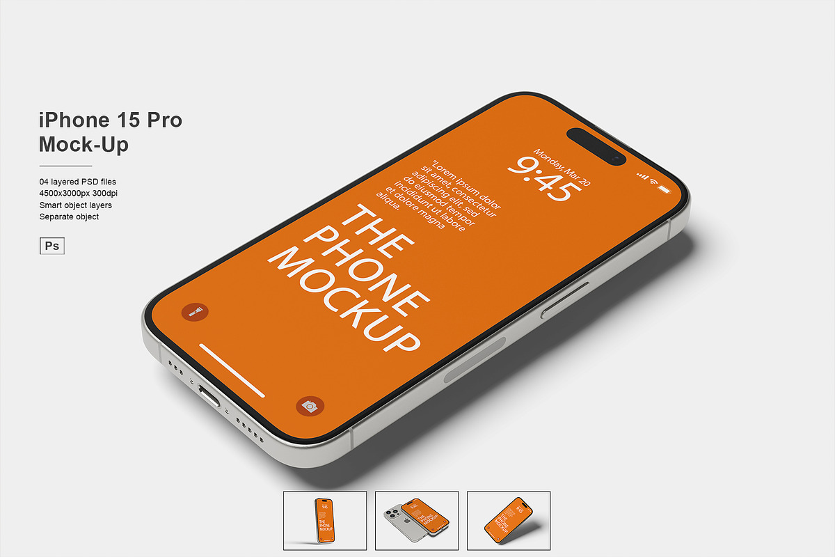 iPhone 15 Pro Mockup, an iPhone Mockup by Pexelcorner (Photo 1 of 5)