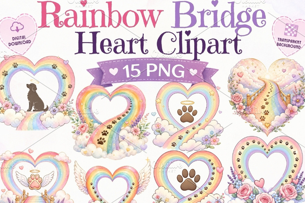 Rainbow Bridge Heart Clipart 15 PNG, an Animal Illustration by Tanya Kart (Photo 1 of 10)