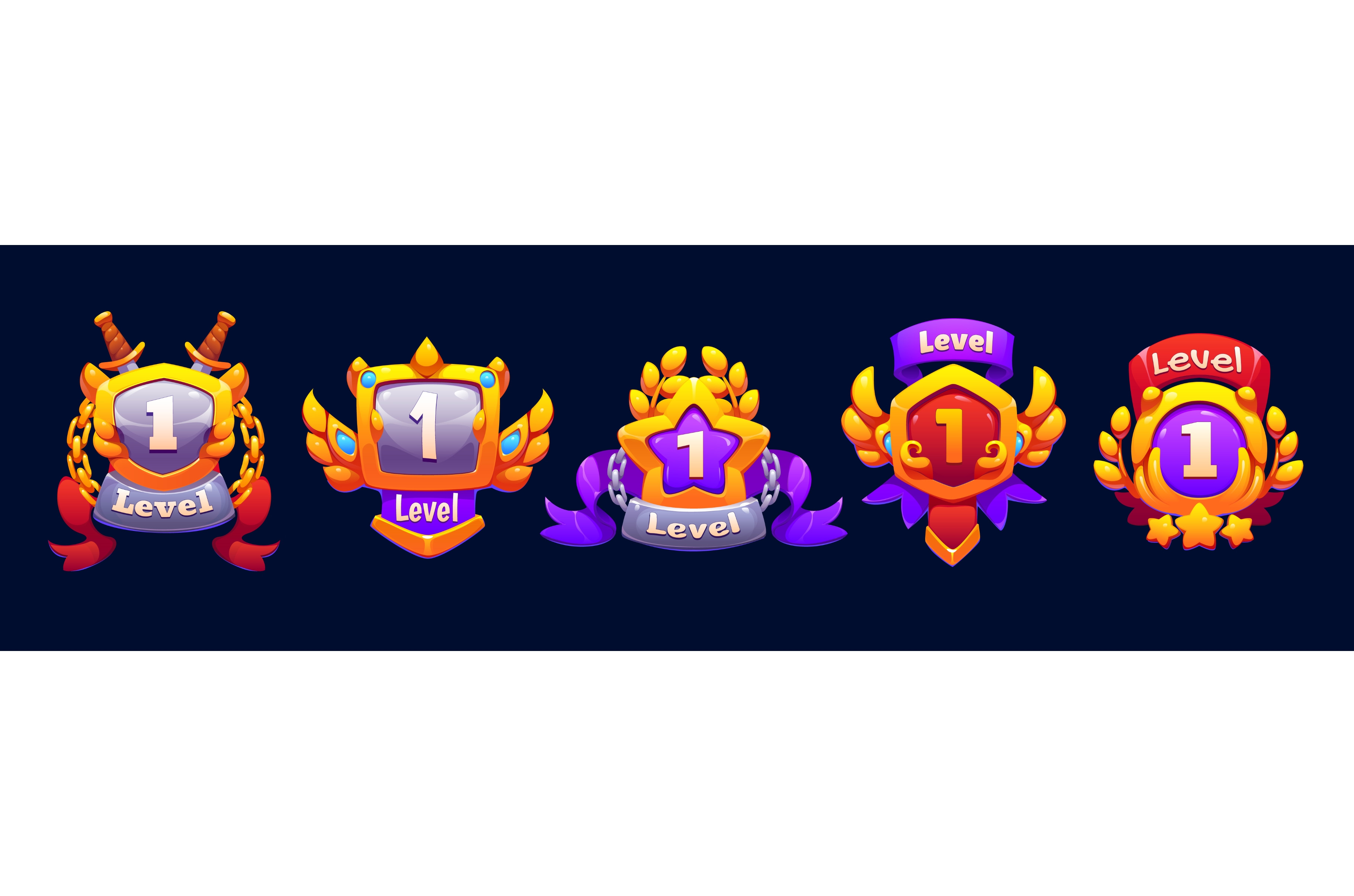 Game level up rank badge icons, an Object Illustration by Vector Tradition