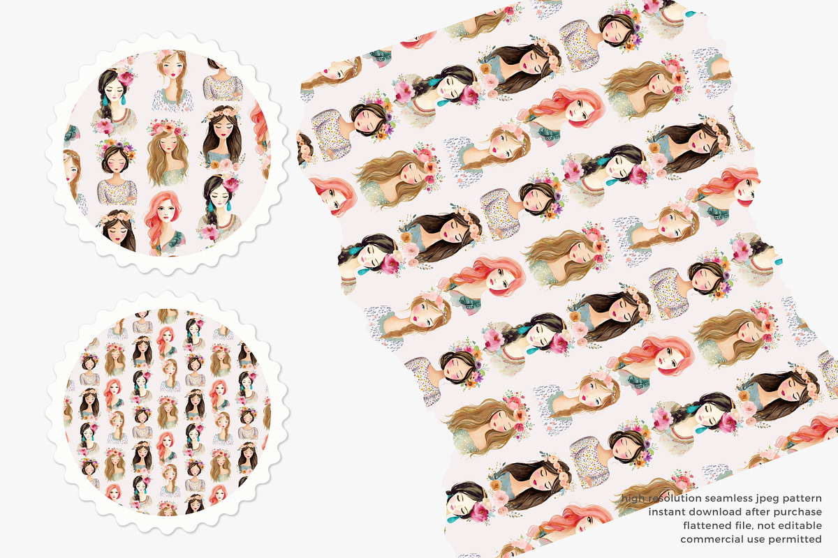 Boho girls seamless pattern, a Pattern Graphic by Pink Studio Art (Photo 4 of 4)