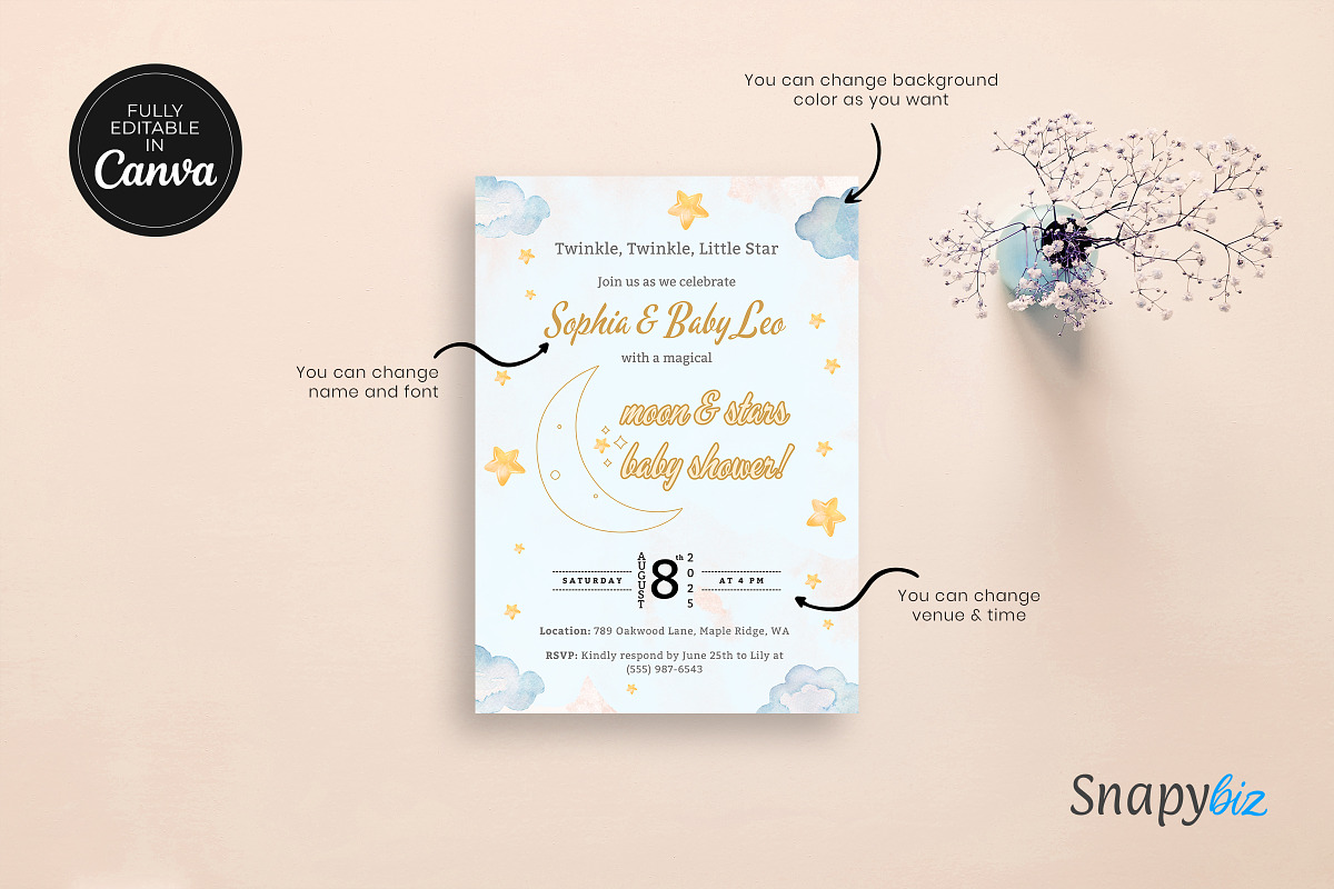 Over the Moon Baby Shower Invitation, an Invitation Template by Snapybiz (Photo 7 of 9)