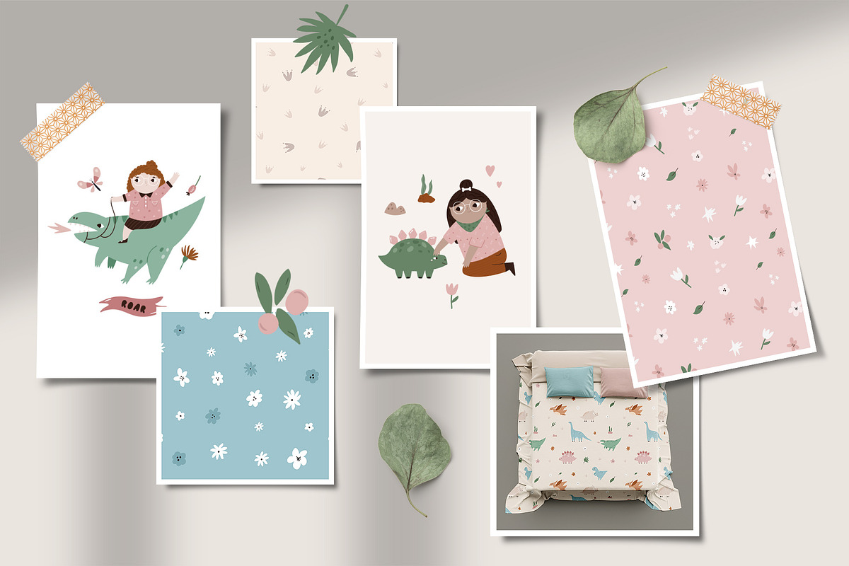 Cute Girl Explorers & Funny Dinos, an Illustration by danceyourlife (Photo 2 of 11)