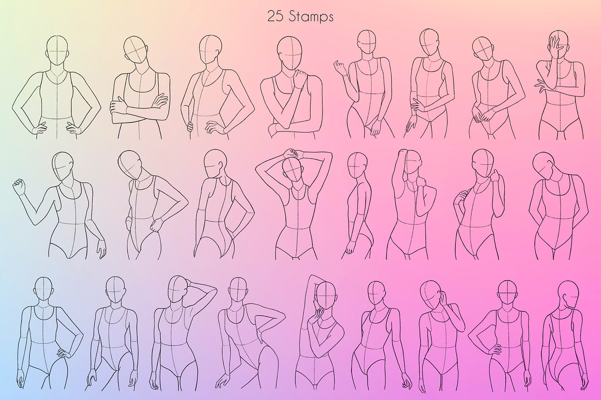 Procreate Female Half Body Poses, a Brush Add-On by SmuffizStudio (Photo 2 of 2)
