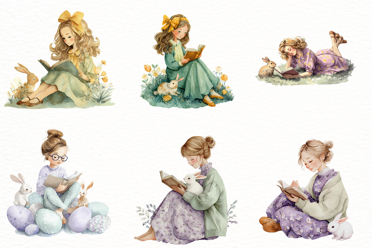 Easter Reading Girl Clipart, an Illustration by Designworld (Photo 3 of 5)