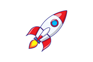 Rocket Flying Cartoon Vector, Icon.