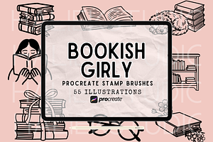 Bookish Girly Procreate Stamps Brush
