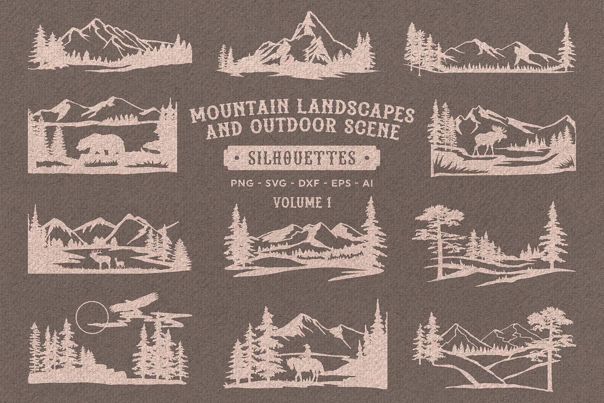 Mountain Scenes Silhouettes Vector 1, an Object Illustration by Seaquint (Photo 2 of 5)