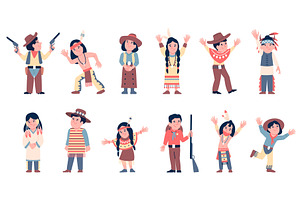Cowboy and indian children. Wild, a Person Illustration by LadadikArt
