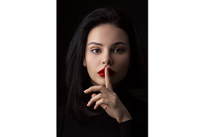 Hush be quiet woman isolated on