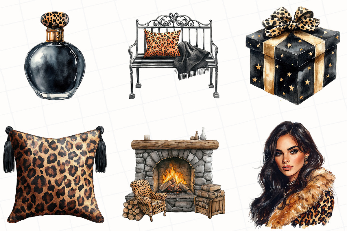 Watercolor Leopard Winter Clipart, an Illustration by OK Design (Photo 4 of 5)