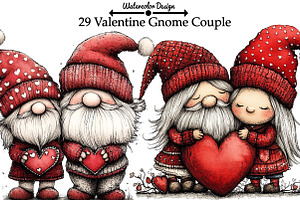 Valentine Gnome Couple Clipart, an Illustration by Watercolor design