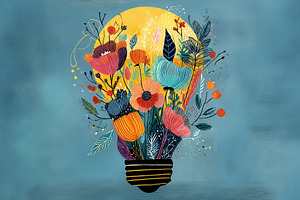 Colorful flowers in a light bulb, a Photo by Pavel_design