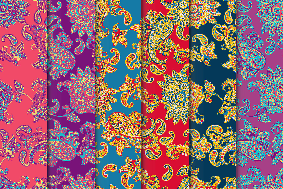 6 Paisley Seamless Floral patterns, a Pattern Graphic by antalogiya (Photo 1 of 7)