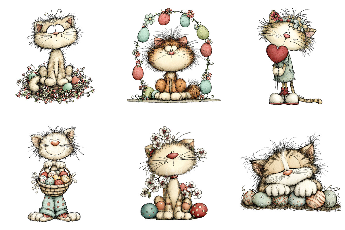 Whimsical easter cats clipart, an Illustration by CreationArt (Photo 7 of 7)