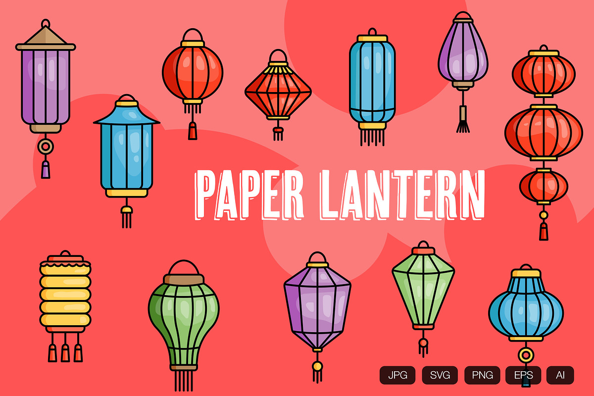12 Paper Lantern Icon, an Outline Icon by vintagio