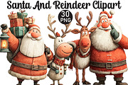 Santa And Reindeer Clipart, an Illustration by Black Bird Studio (Thumbnail 1 of 6)
