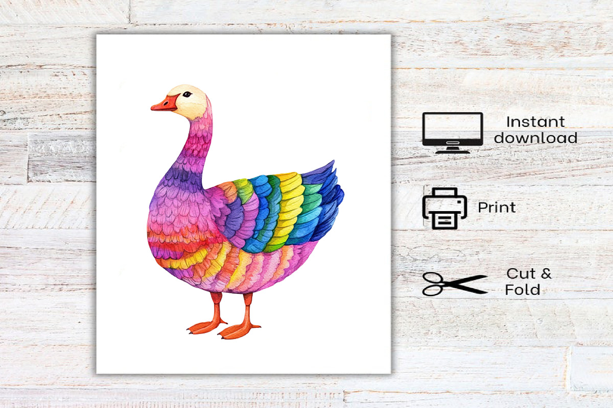 Watercolor Colorful Goose Clipart, an Illustration by Canvas Craft (Photo 7 of 7)
