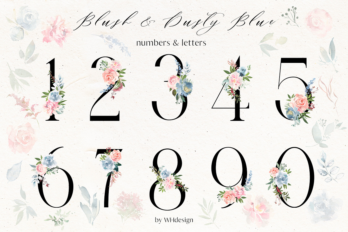 Blush & Dusty Blue Floral Clipart, a Decorative Illustration by whiteheartdesign (Photo 5 of 11)