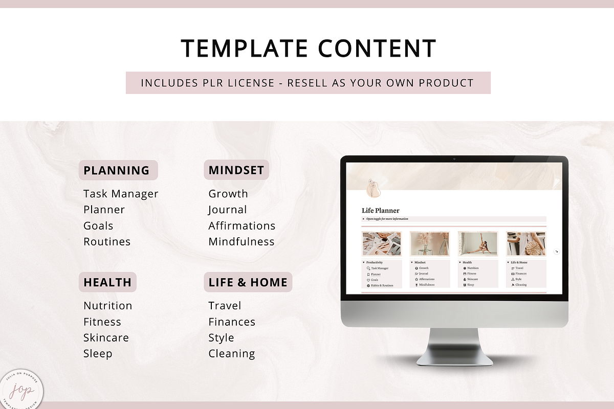 Notion PLR Template Life Planner, a Templates & Theme by Julia On Purpose (Photo 2 of 10)