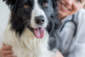 Smiling veterinarian examining dog, an Animal Photo by MistyDay