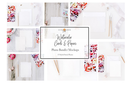 Watercolor Card&Papers Photo Bundle, an Arts & Entertainment Photo by SunnyTangerine Stock
