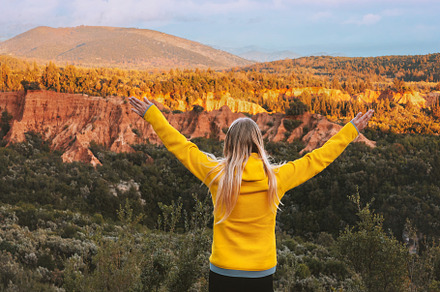 Travel outdoor woman hiking solo exploring canyon in Albania adventure lifestyl, a Person Photo by e v e r s t
